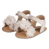 Babywalker  Δερμάτινο Πέδιλο με Chiffon Λουλούδια σε Εκρού  Χρώμα MI.1633